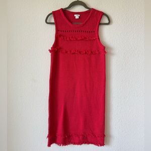 J. Crew Women’s Red Waffle Knit Sweater Dress Fringe Tiered Sz M Coastal Beach
